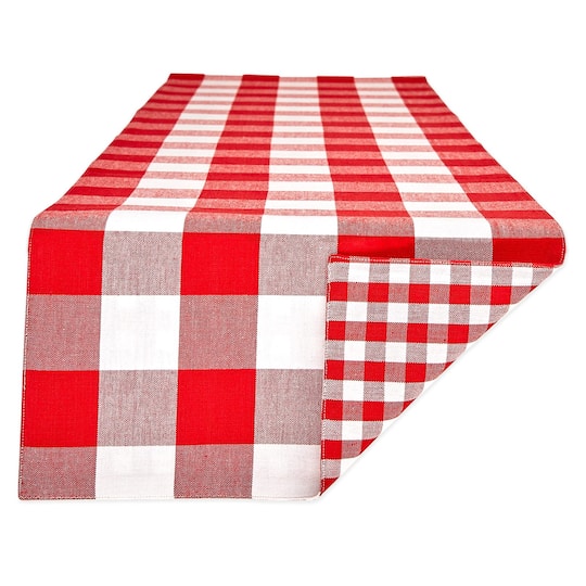 DII® 108" Reversible Gingham & Buffalo Check Table Runner in Red/White | 14" x 108" | Michaels®